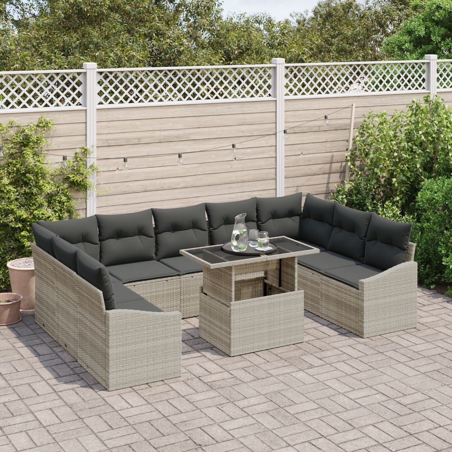 10-Delige Tuin Sofa Set Met Kussens Licht Grijs Poly Rattan