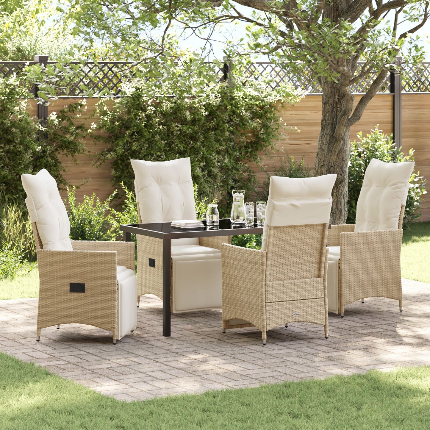 5-Delige Tuin Eetset Met Kussens Beige Poly Rattan
