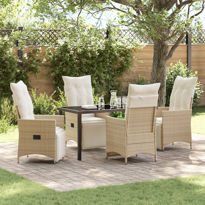 5-Delige Tuin Eetset Met Kussens Beige Poly Rattan
