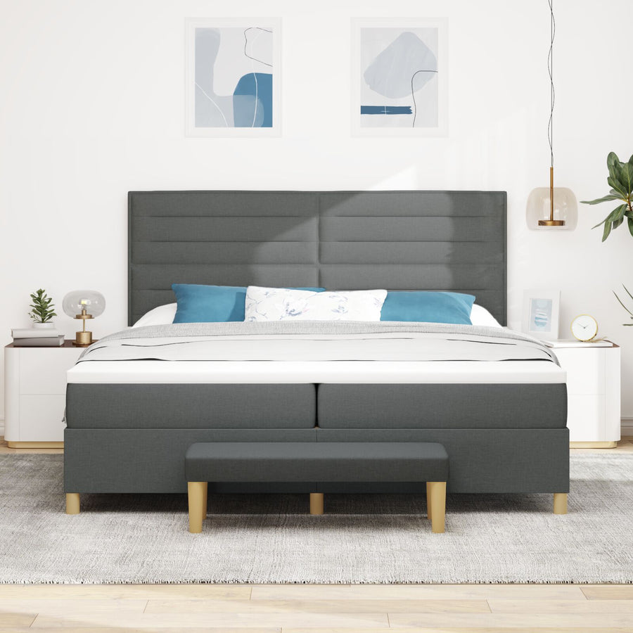 Boxspringbed Met Matras & Bank Stof Donkergrijs 200 x 200 cm Lijn ontwerp