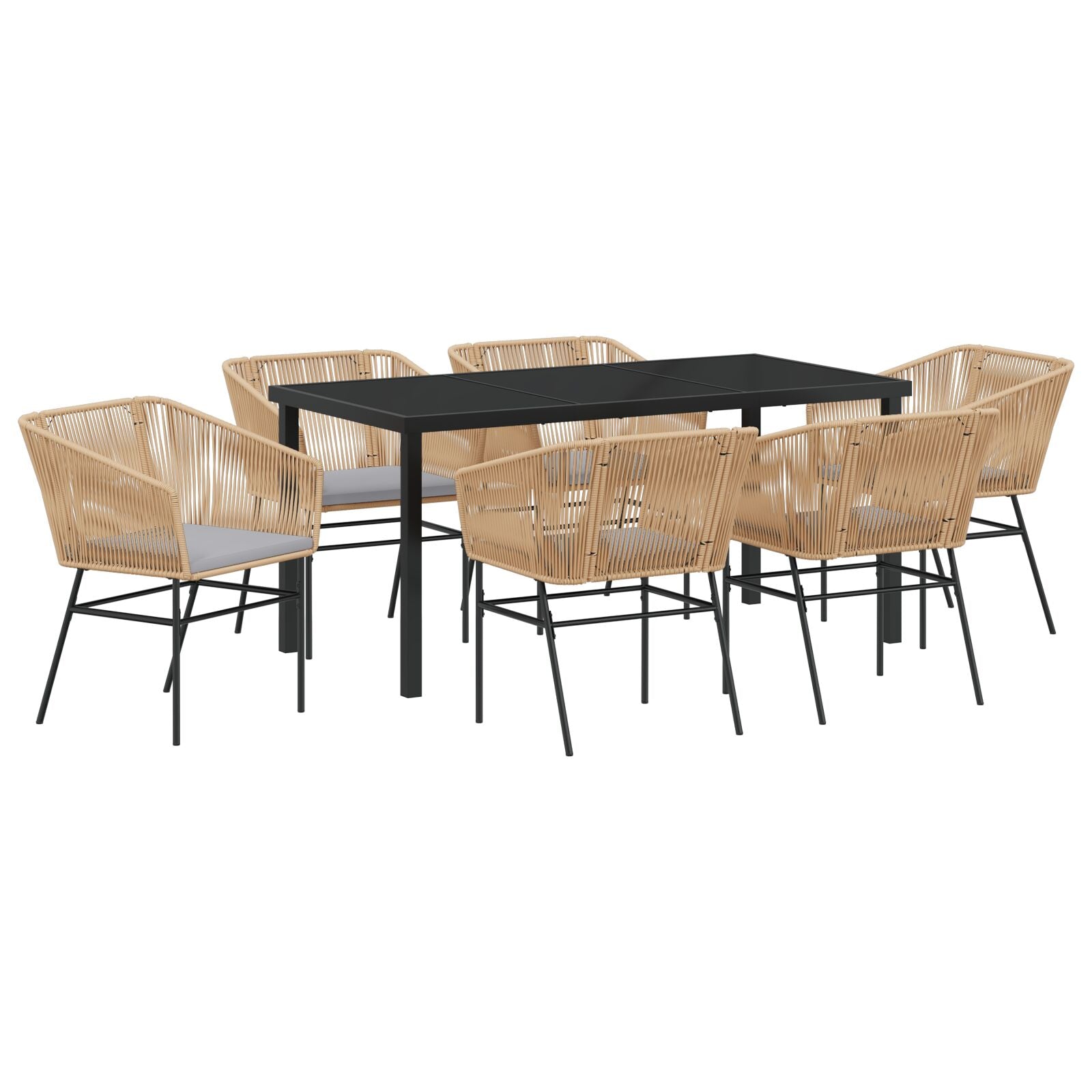 7-Delige Tuin Eetset Met Kussens Bruin Poly Rattan