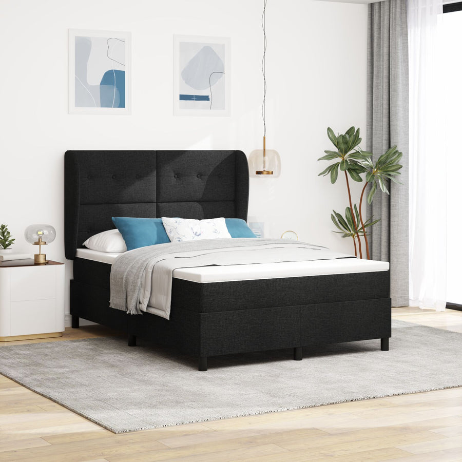 Boxspringbed Met Matras In Zwart, 160X200 Cm, Stof Blauw
