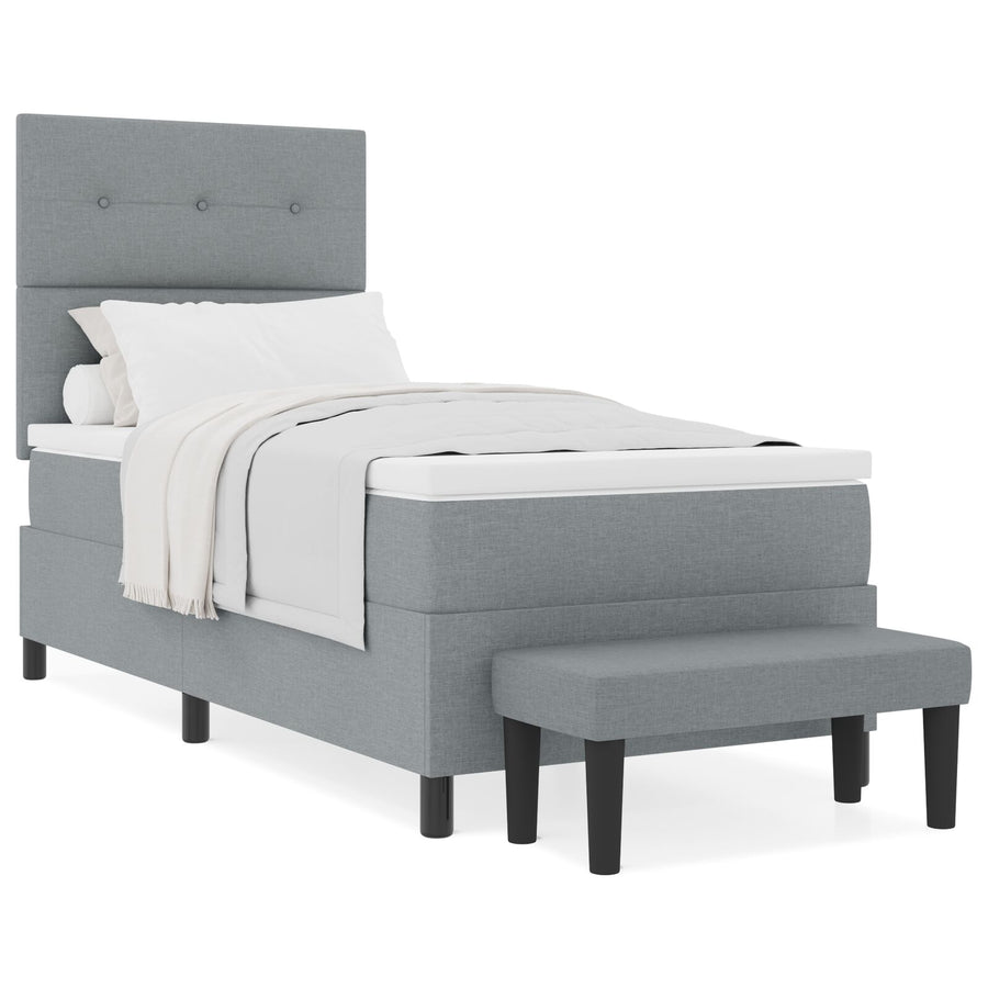 Boxspringbed Met Matras & Bankje Stof Lichtgrijs 80 x 200 cm Knopgeknopt