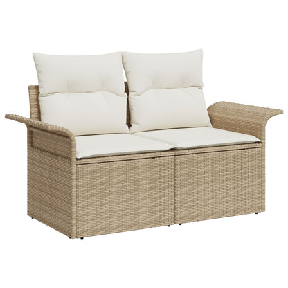 3-Delige Tuin Sofa Set Met Kussens Beige Poly Rattan, 2-Persoons Tuin Sofa Met Opbergruimte & Kussens Beige Poly Rattan Gegalvaniseerd Staal