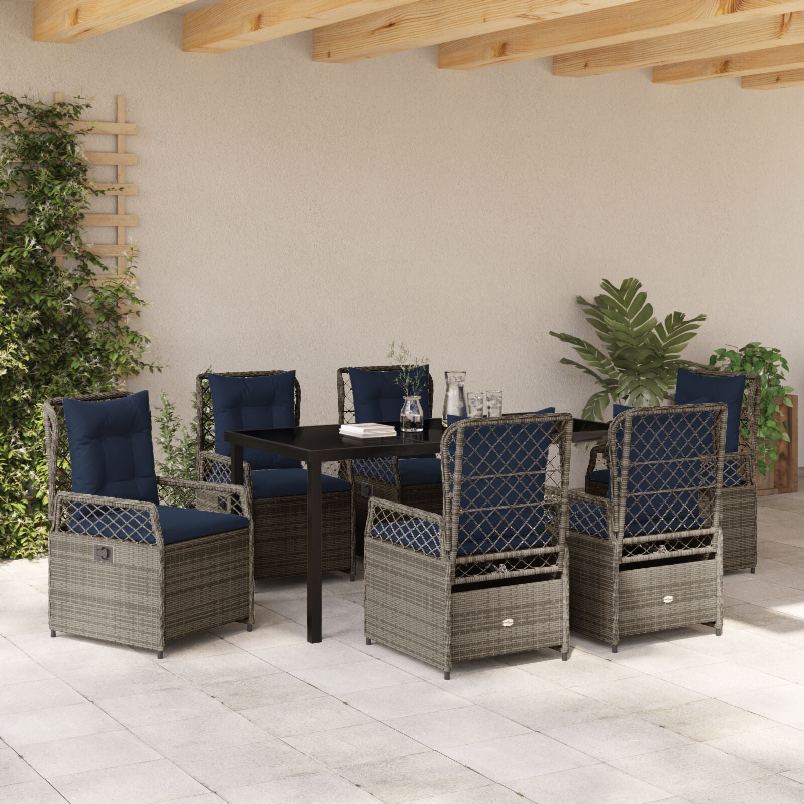 7-Delig Tuin Eetset Grijs Poly Rattan