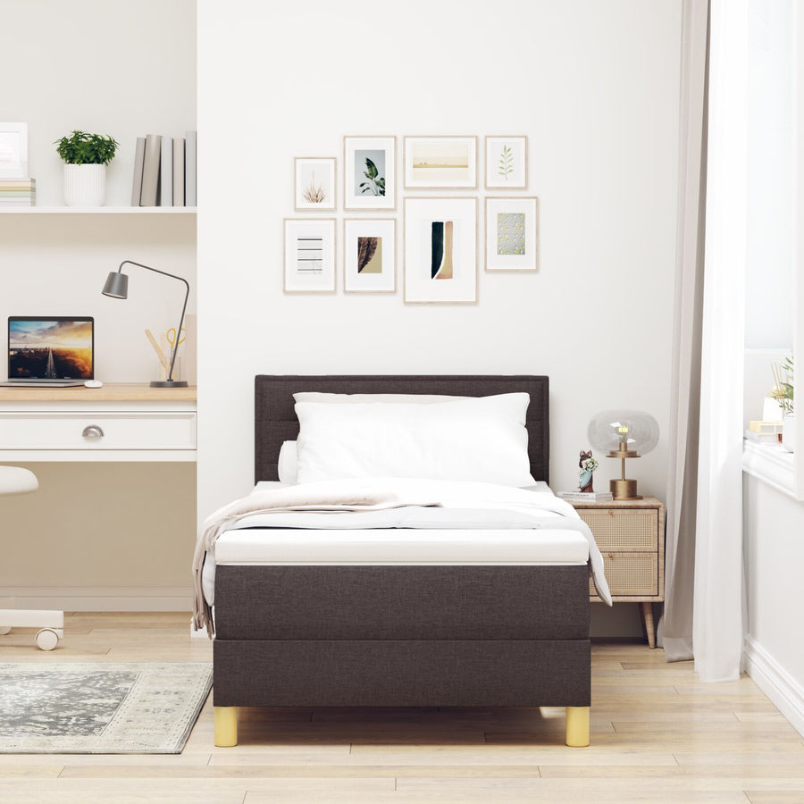 Boxspringbed Met Matras Stof Donkerbruin 90 x 190 cm Lijnen ontwerp