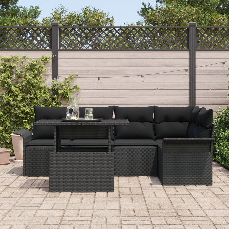 6-Delige Tuinsalon Set Met Kussens Zwart Poly Rattan