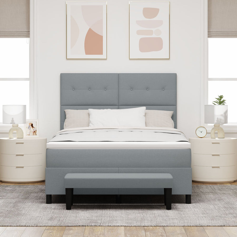 Boxspring Bed Met Matras & Bank Stof Lichtgrijs 160 x 200 cm Knop tufted