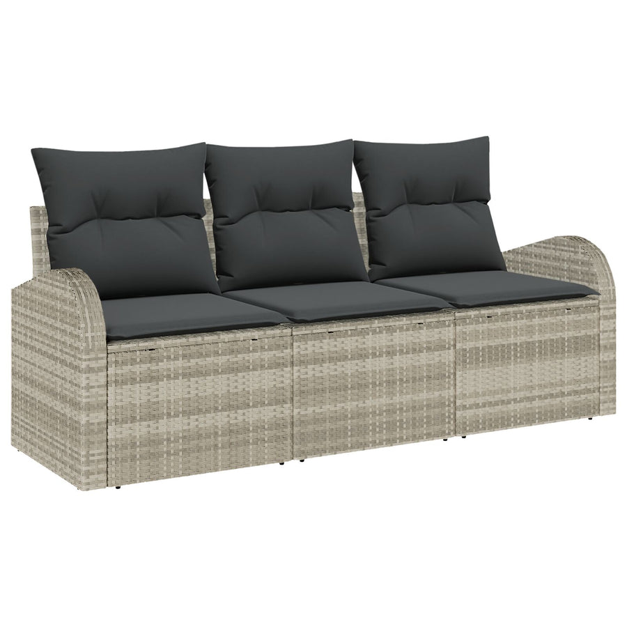 3-Delige Tuinbank Set Met Kussens Lichtgrijs Poly Rattan