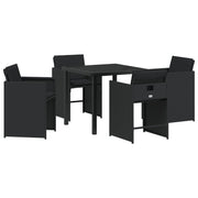 Garden dining set with cushion 5 pcs Black poly rattan