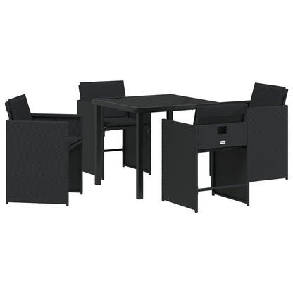 5-Delige Tuin Eetset Met Kussens Zwart Poly Rattan