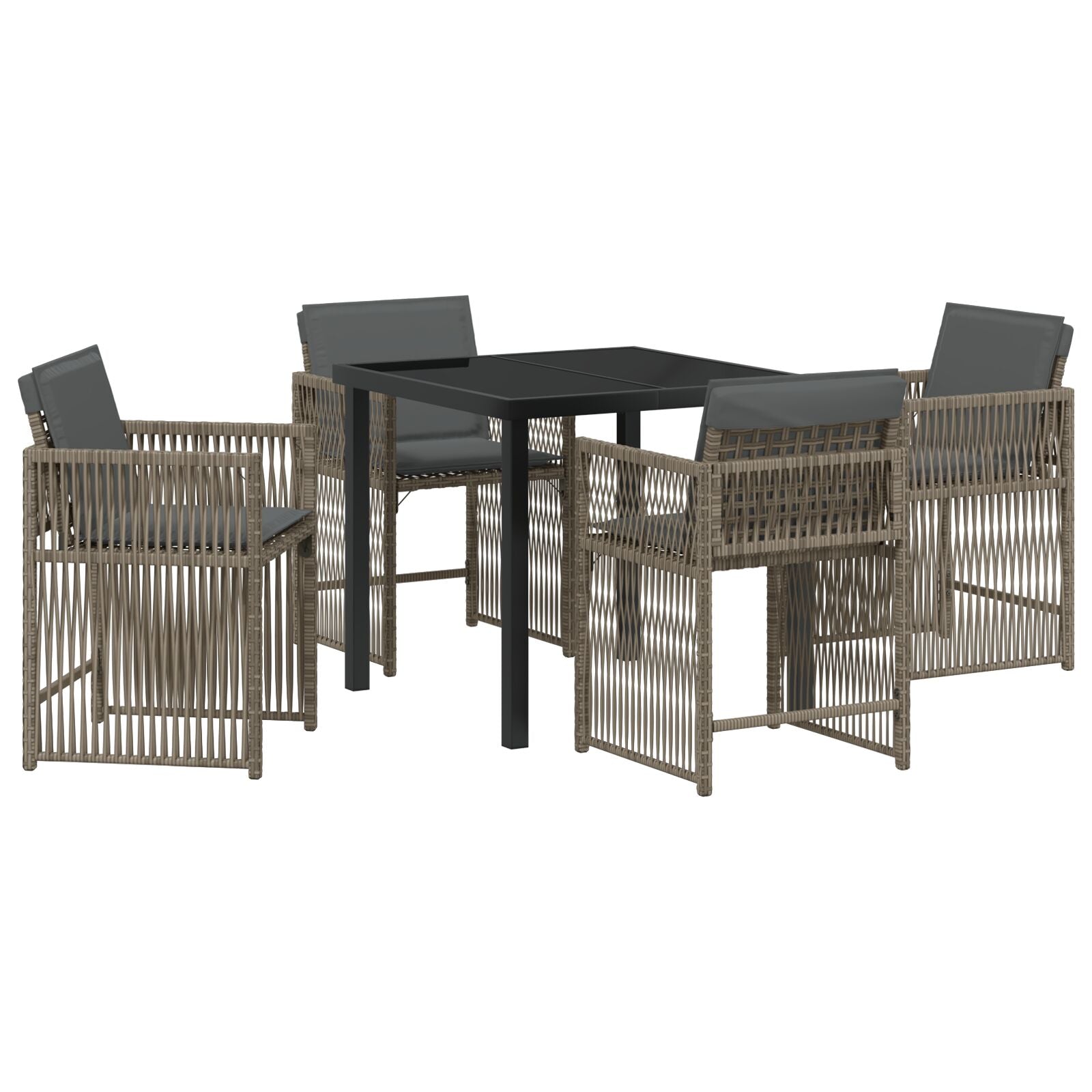 5-Delige Tuindining Set Met Kussens Grijze Poly Rattan