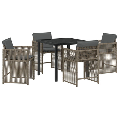 5-Delige Tuindining Set Met Kussens Grijze Poly Rattan