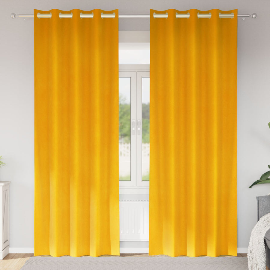 Zwarte Uitzetting Gordijnen 2 Stuks Fluweel Mosterdgeel 140 x 260 cm met oogjes