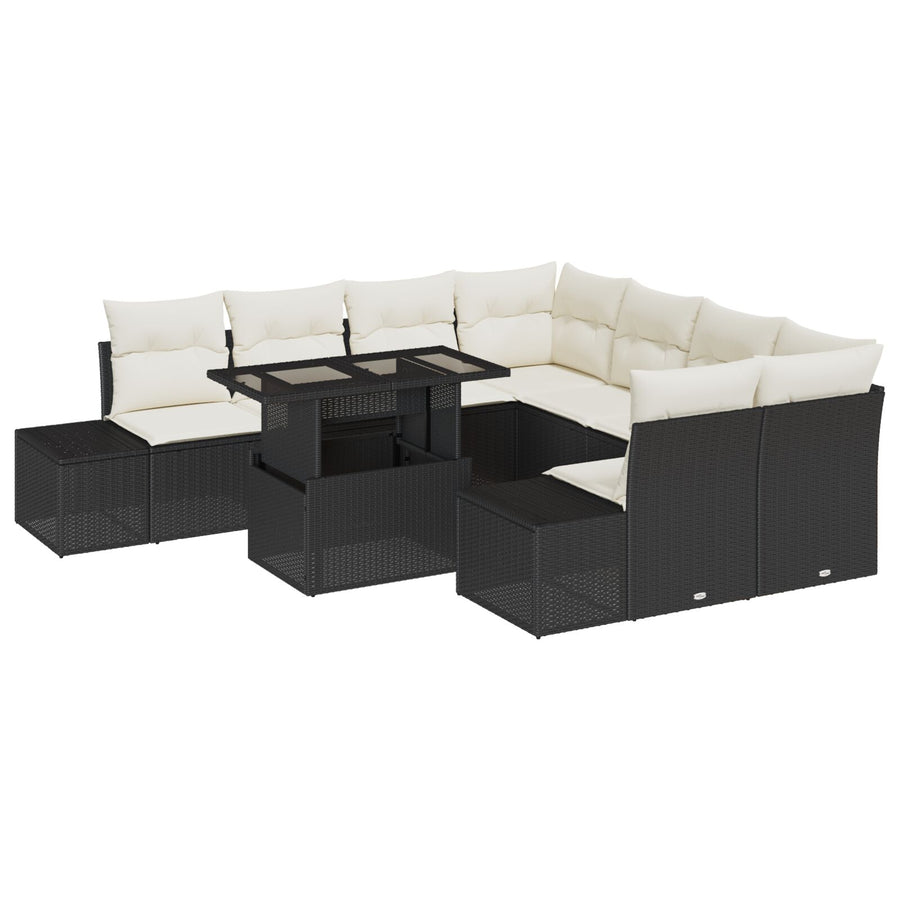 Tuinbankstel Set Van 9 Beige Rattan Buitentuinbankstel