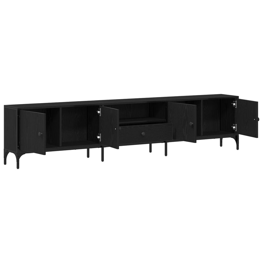 Tv-Meubel Met Lade Zwart Eiken 200X25X44 Cm Bewerkt Hout Zwart Eiken