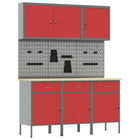 Werkkast met lade en slot 8-delig rood staal