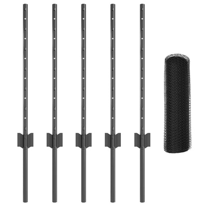 Hekposts 5 stuks U-Channel Grijs 60 cm Staal, vidaXL Zeshoekig Hek Grijs 0,5x10 m Staal