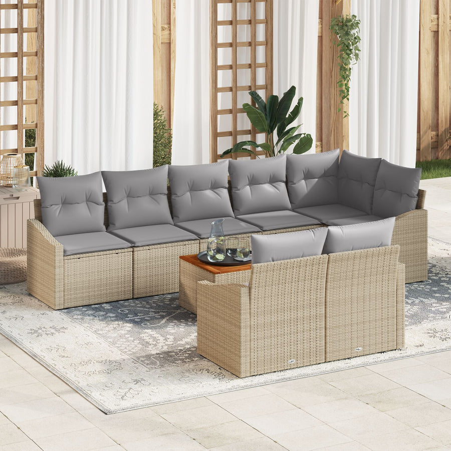 9-Delige Tuin Sofa Set Met Kussens Beige Poly Rattan Acacia