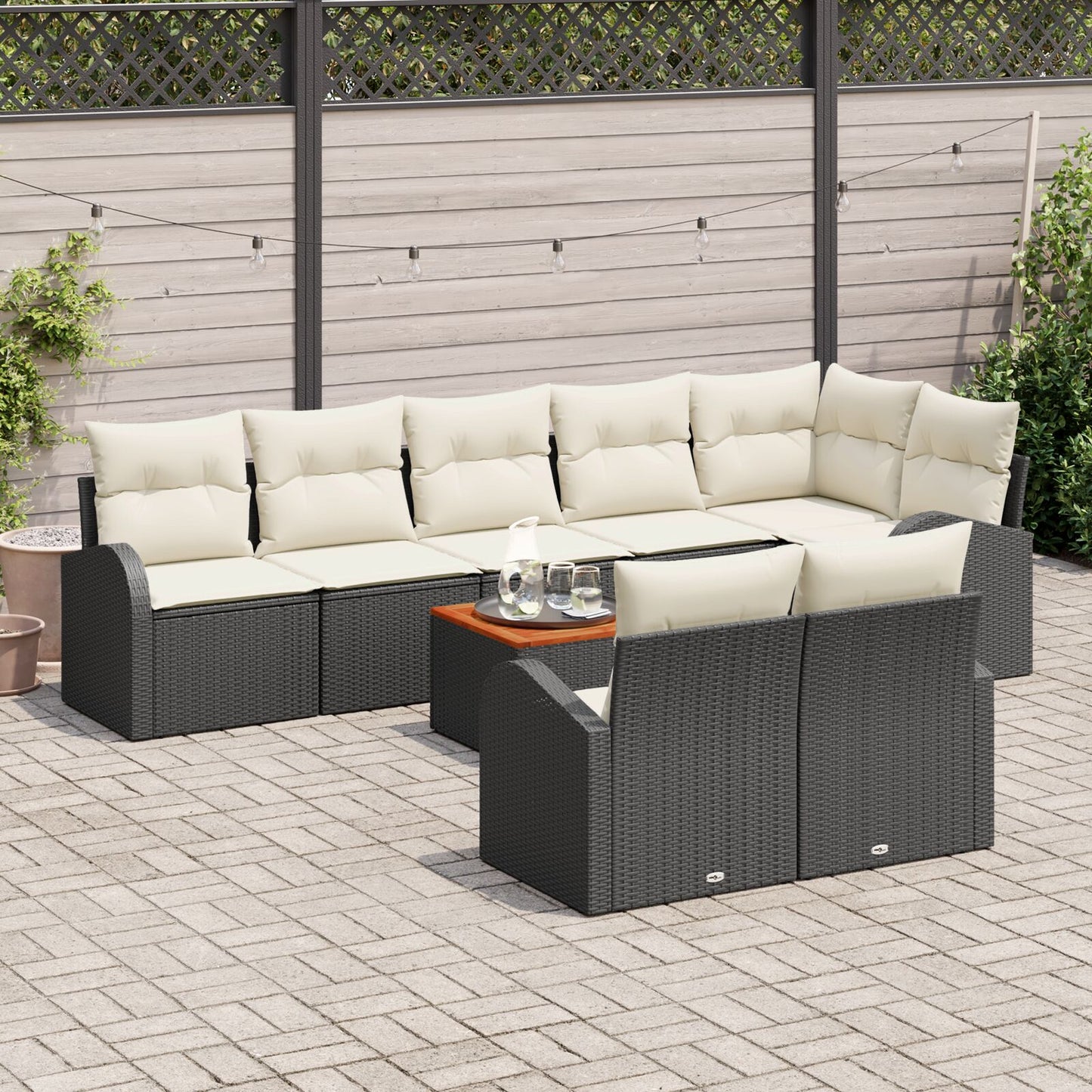 9-Delig Tuinbankstel Met Kussens Zwart Poly Rattan Acacia