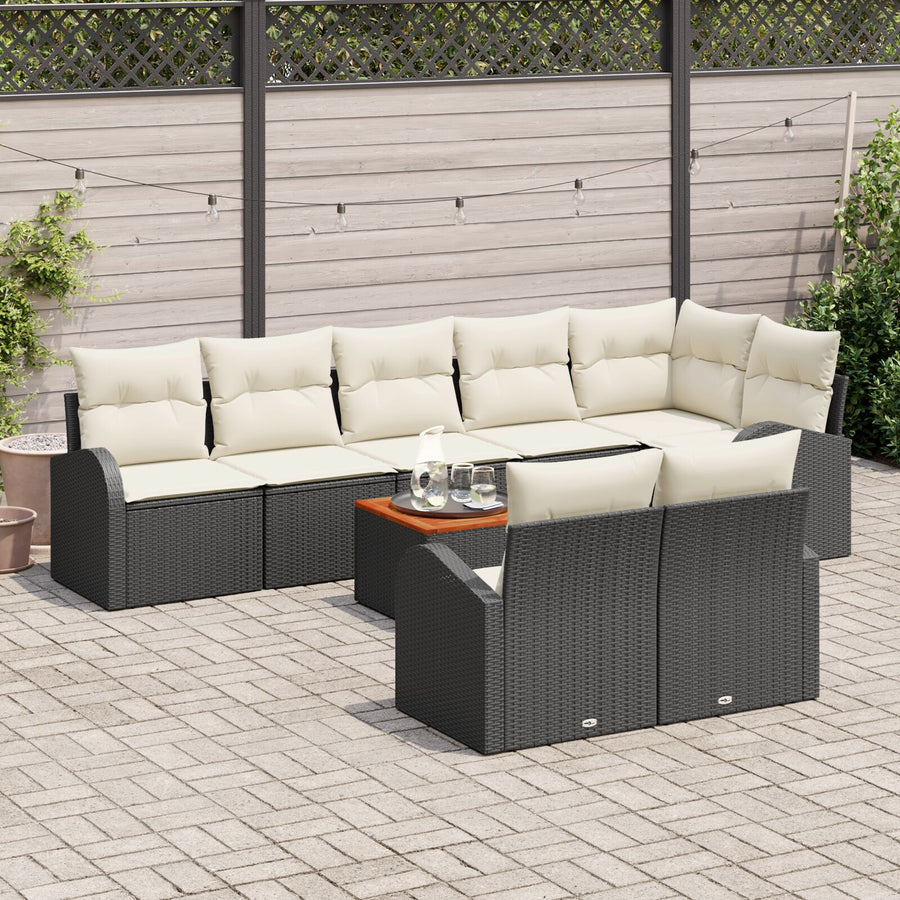 9-Delig Tuinbankstel Met Kussens Zwart Poly Rattan Acacia