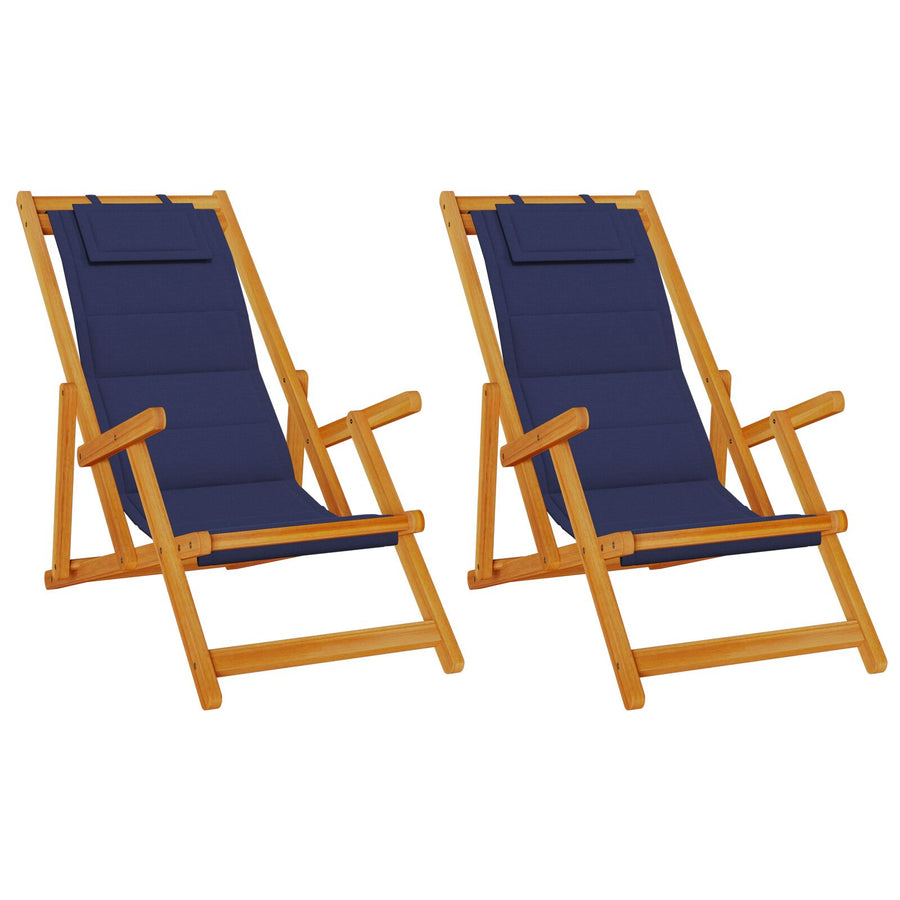 Vouwstrandstoelen 2 Stuks Massief Acaciahout & Textilene Blauw