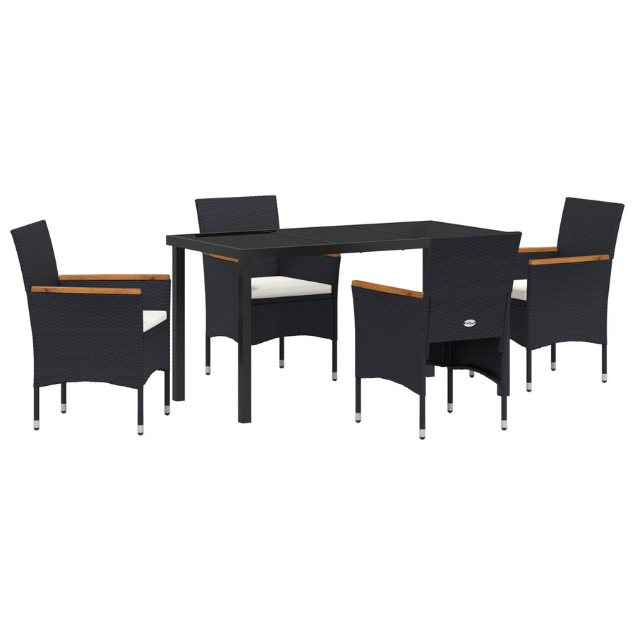 5 Delige Tuin Eettafelset Zwart Poly Rattan
