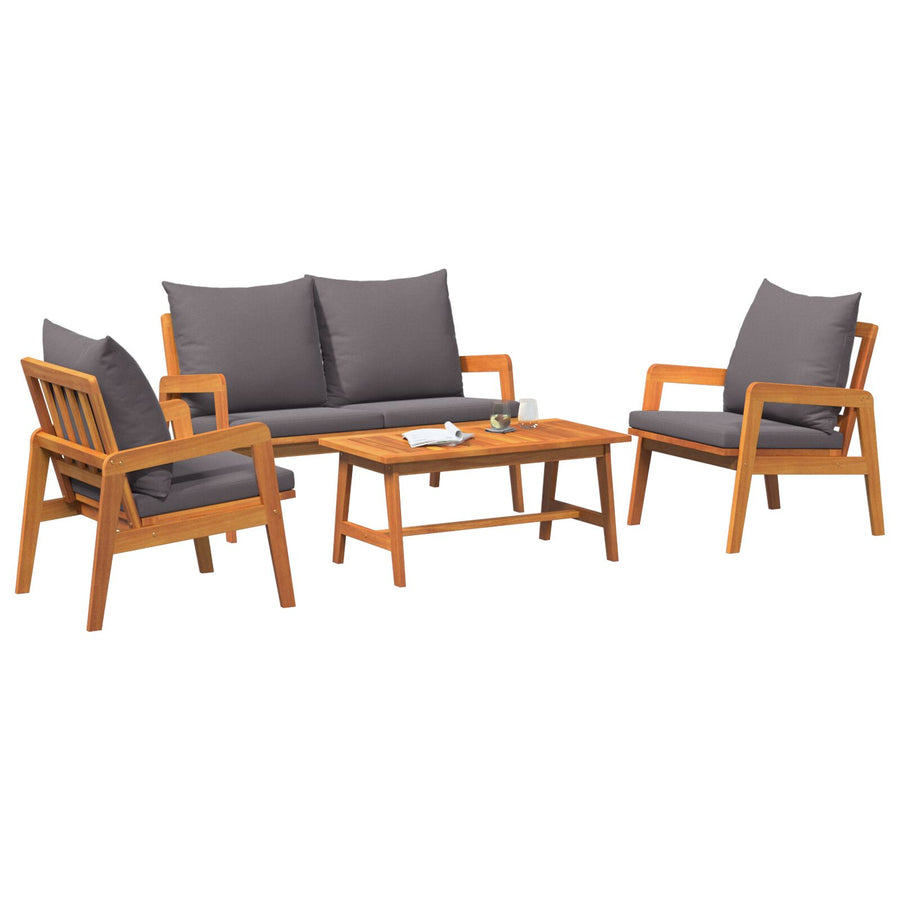 4-Delige Bistroset Met Kussens Van Massief Acaciahout Donkergrijs Bank + 2 stoelen + tafel