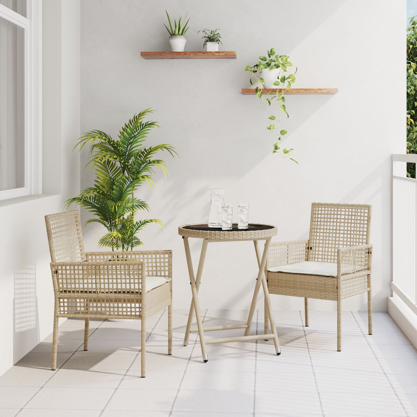 3-Delige Bistroset Voor De Tuin Met Kussens Beige Poly Rattan