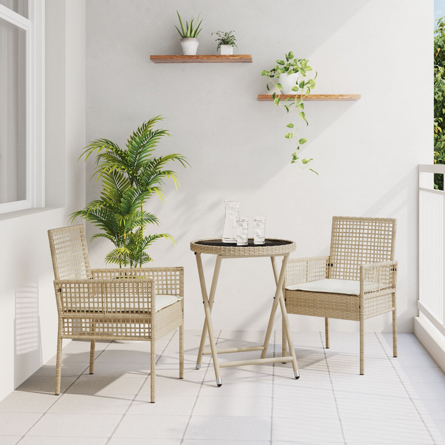 3-Delige Bistroset Voor De Tuin Met Kussens Beige Poly Rattan