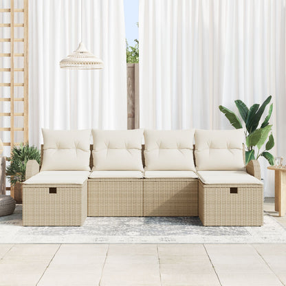 6 Delige Tuin Sofa Set Met Kussens Beige Poly Riet