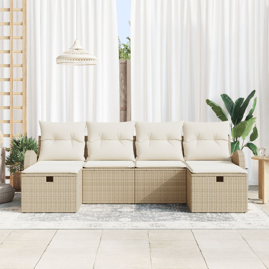 6 Delige Tuin Sofa Set Met Kussens Beige Poly Riet