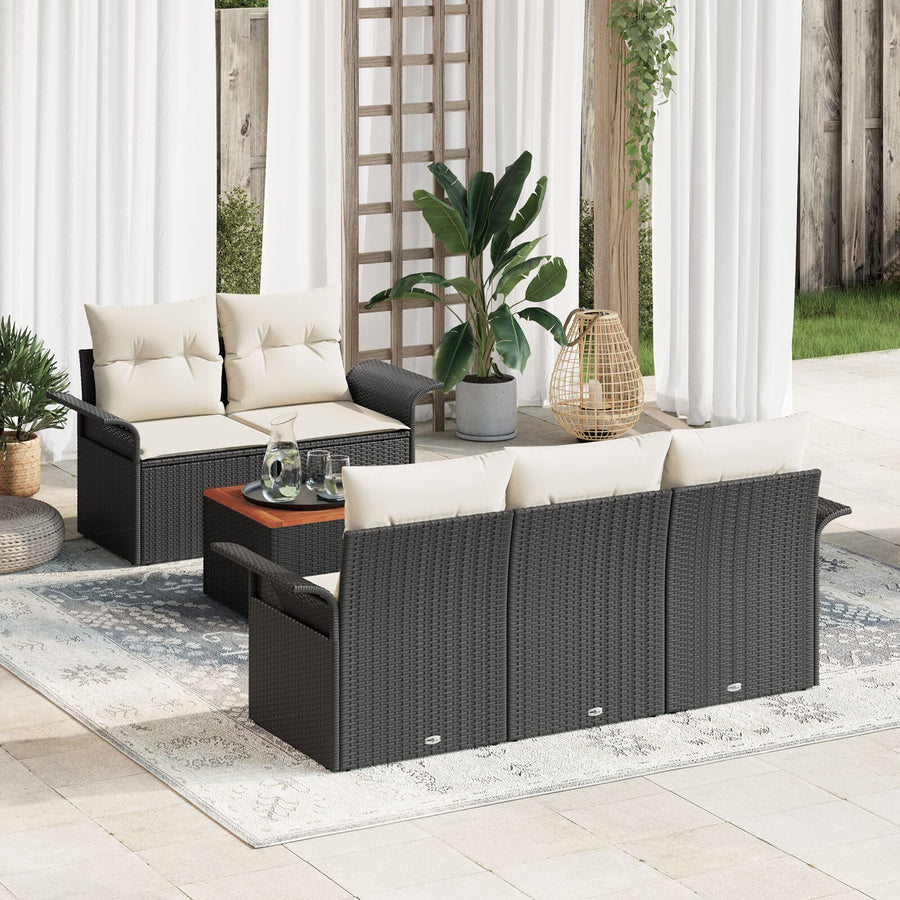 6-Delige Tuin Sofa Set Met Kussens Zwart Poly Rattan Acacia