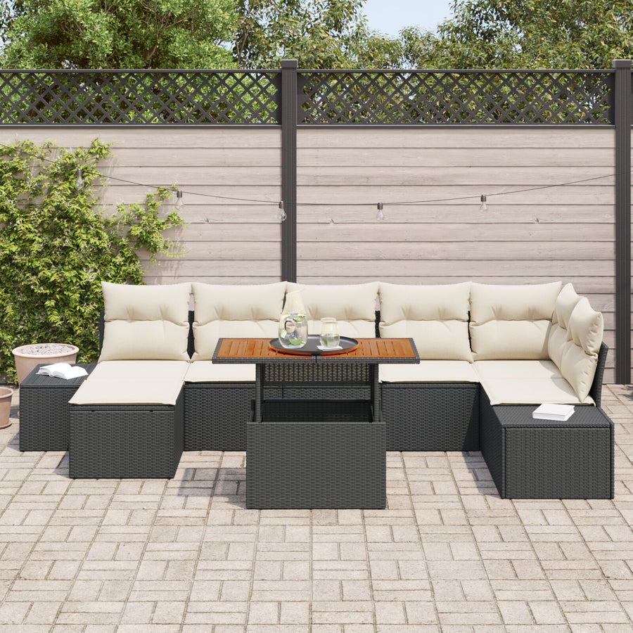 8-Delige Tuin Sofa Set Met Kussens Zwart Poly Rattan