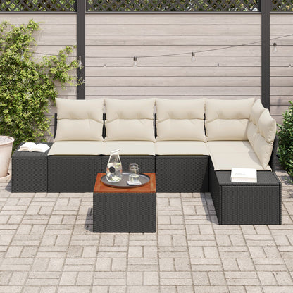 6-Delige Tuin Sofa Set Met Kussens Zwart Poly Rattan Acacia