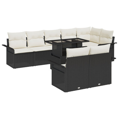 9-Delige Tuin Sofa Set Met Kussens Zwart Poly Rattan