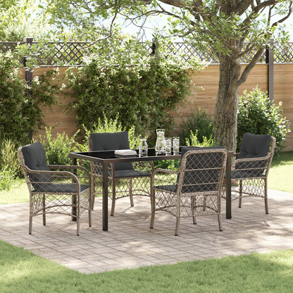 5-Delige Tuin Eettafel Set Met Kussens Lichtgrijs Poly Rattan