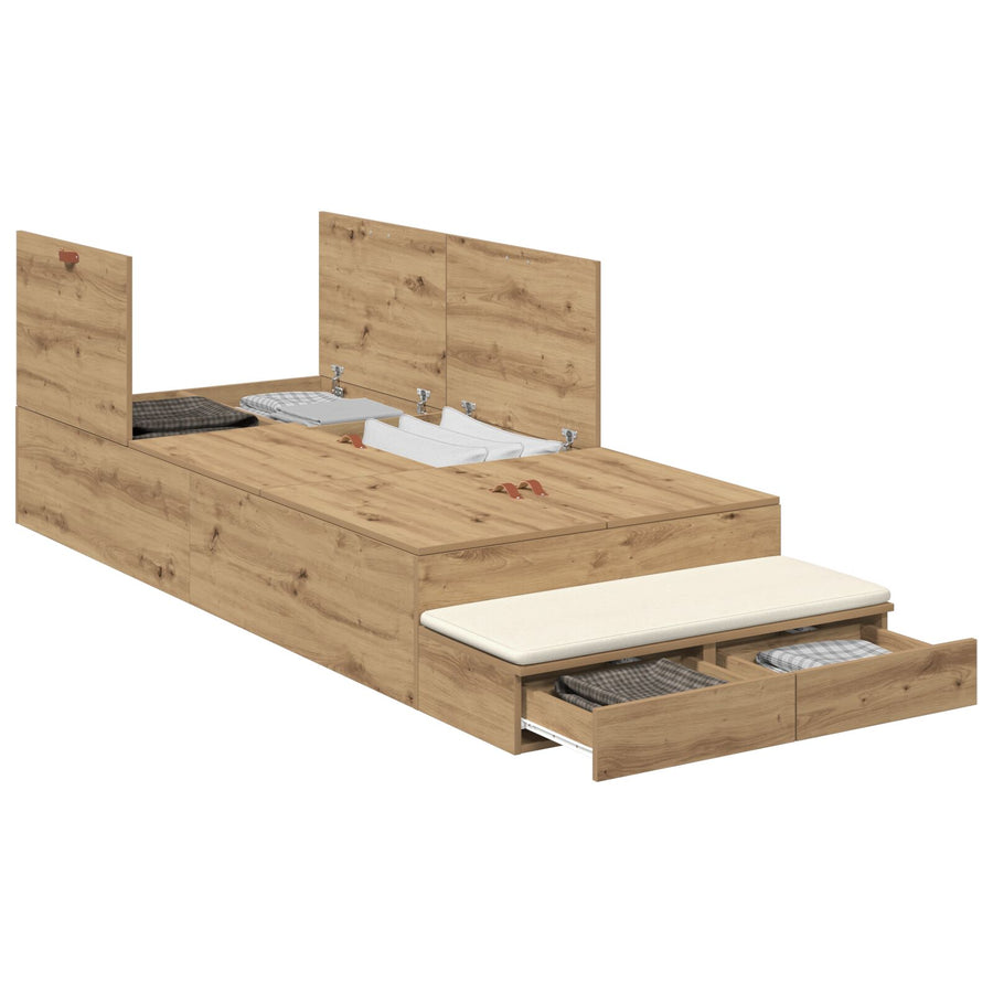 Opbergbedframe Artisan Eiken Bewerkt Hout 236,5 X 100 X 31,5 Cm Artisanaal Eiken