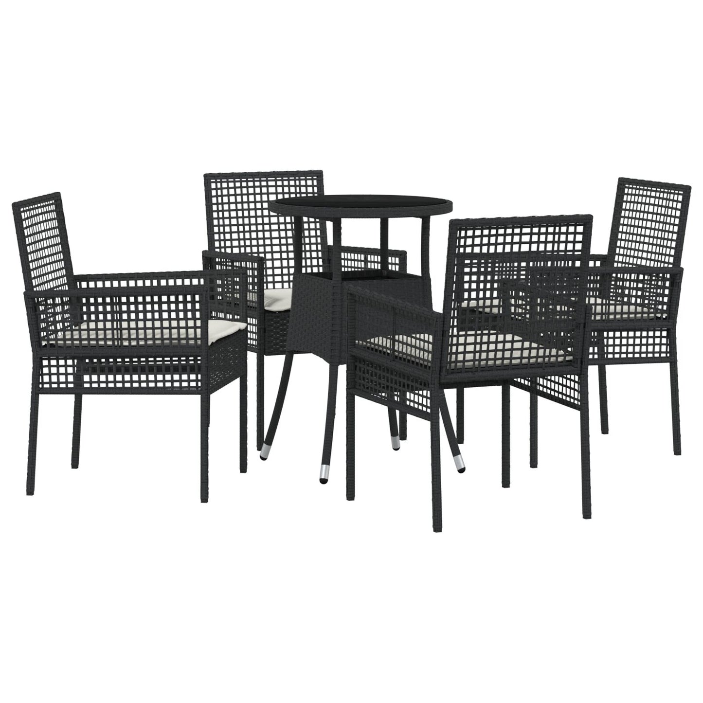 5-Delige Tuin Eetset Zwart Poly Rattan