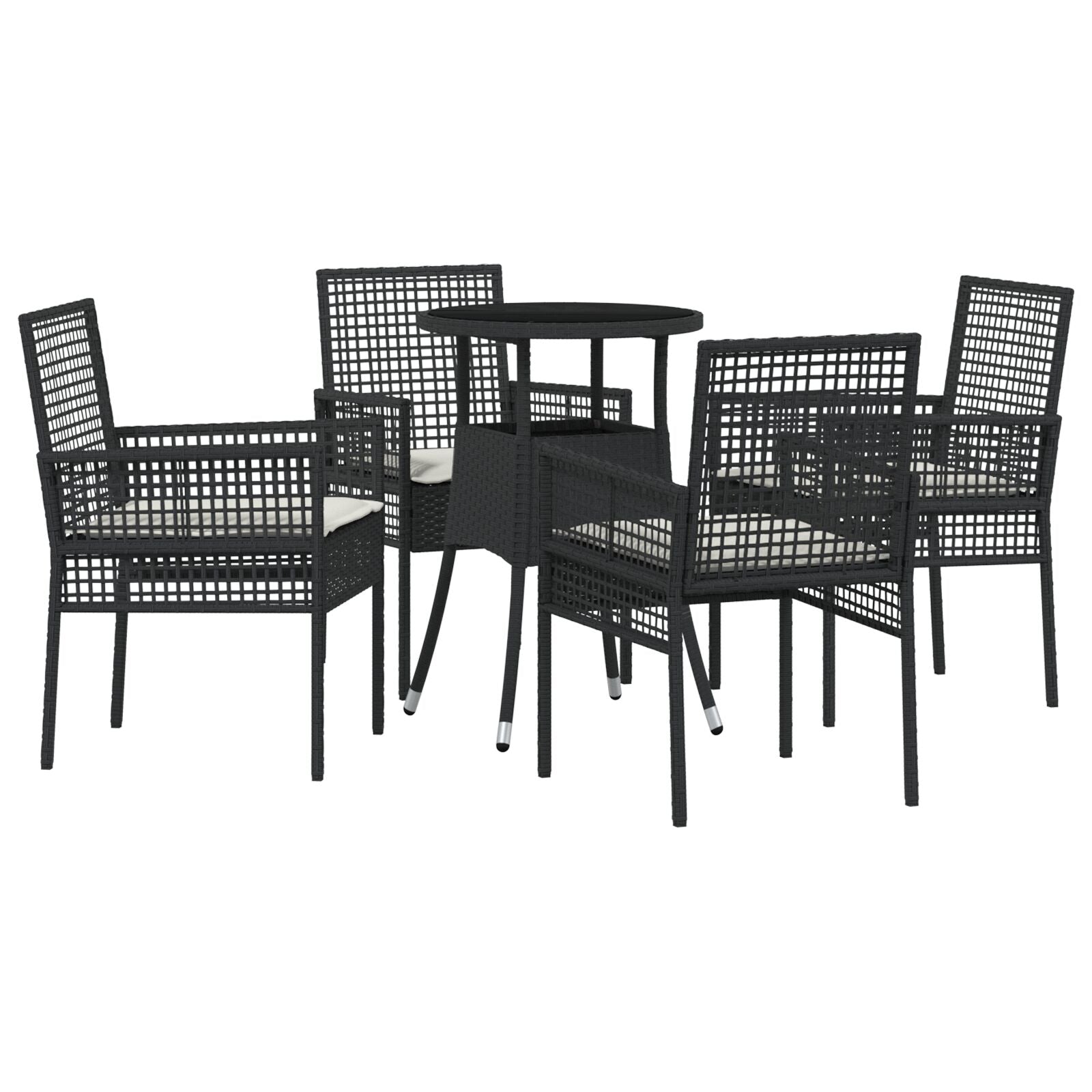 5-Delige Tuin Eetset Zwart Poly Rattan