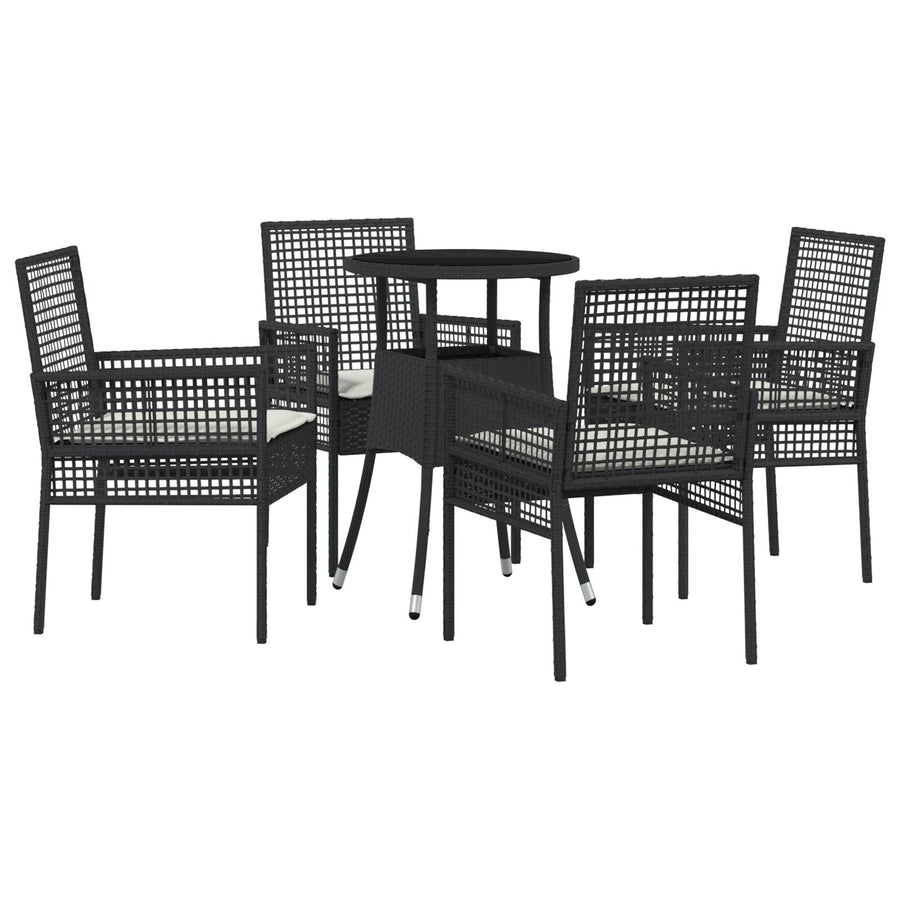 5-Delige Tuin Eetset Zwart Poly Rattan