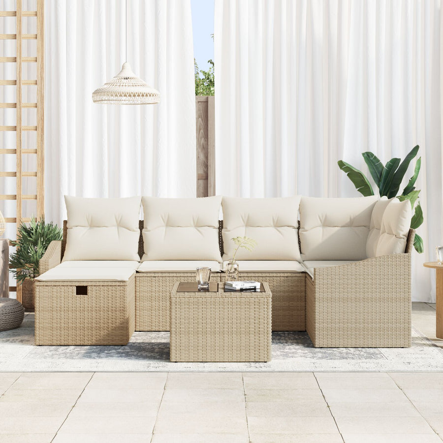 7 Stuks Tuin Sofa Set Met Kussens Beige Poly Rattan