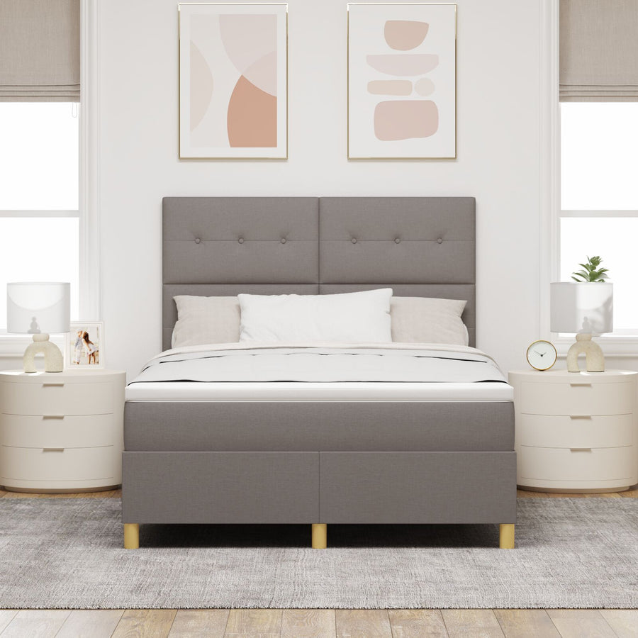 Boxspringbed Met Taupe Matras 140X200 Cm Stof Blauw