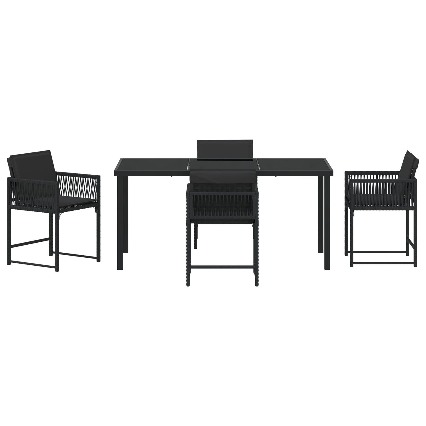 5-Delige Tuin Eetset Met Kussens Zwart Poly Rattan