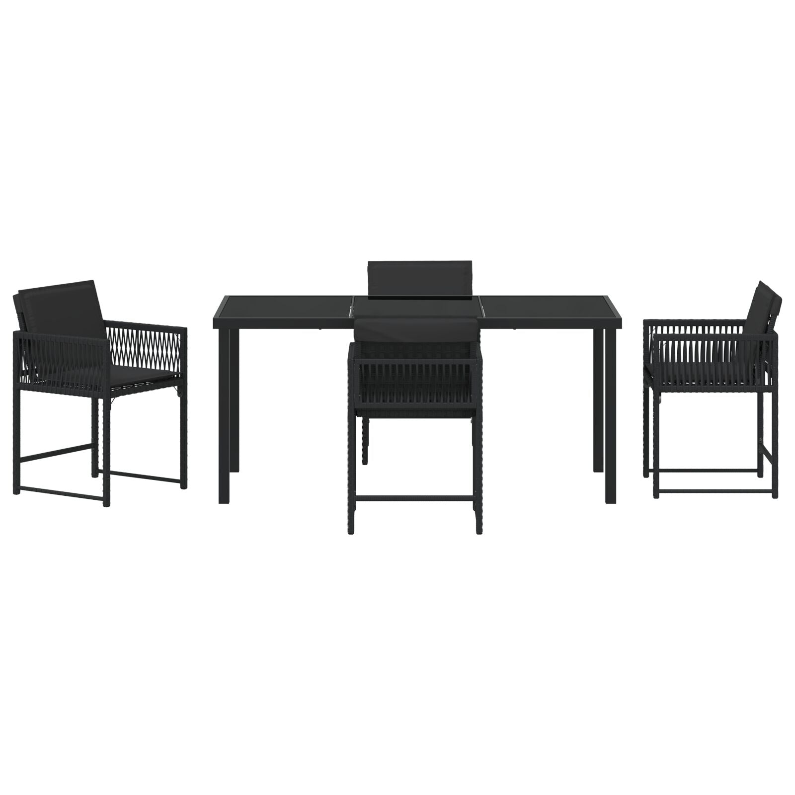 5-Delige Tuin Eetset Met Kussens Zwart Poly Rattan
