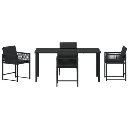 5-Delige Tuin Eetset Met Kussens Zwart Poly Rattan