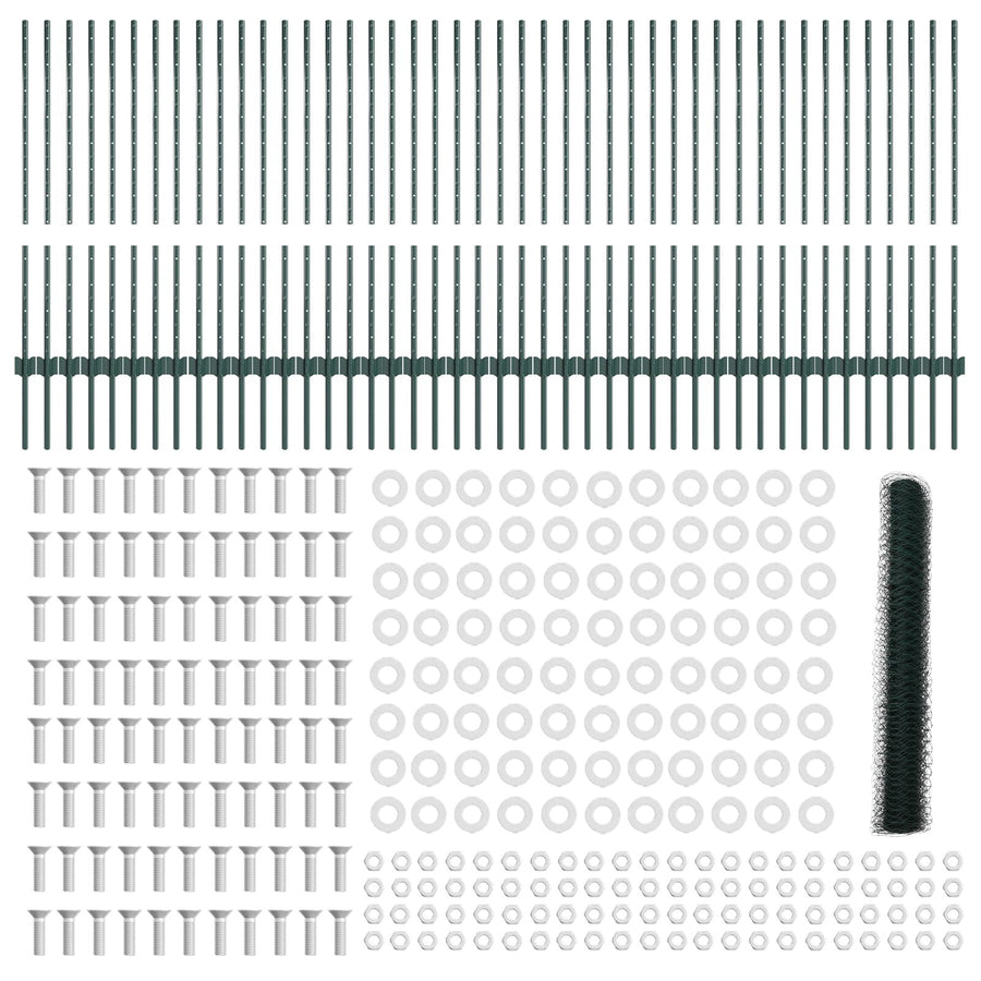 Hekpalen 11 Stuks U-Profiel Groen 100 Cm Staal,  Hexagonaal Hek Groen 1X100 M Staal