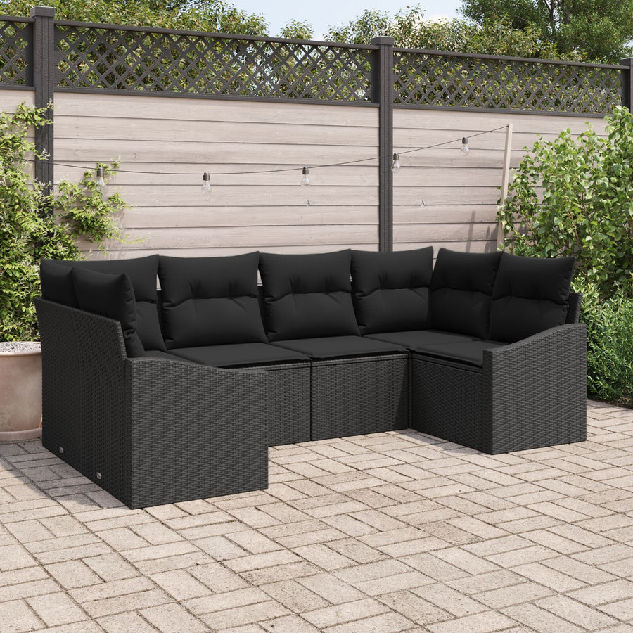 6-Delig Tuinbankstel Met Kussens Zwarte Poly Rattan