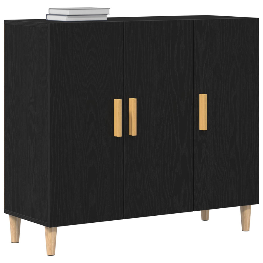 Sideboard Zwart Eiken 90X34X80 Cm Houtbewerkt