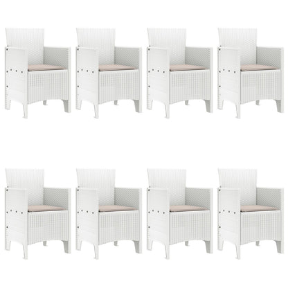9 Delige Tuin Eetset Met Kussens, Witte Poly Rattan